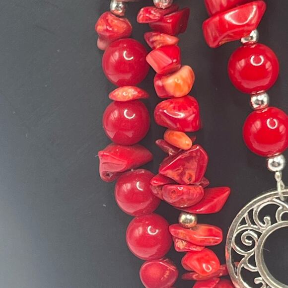 Vintage Premier Designs red coral and silver tone bracelet and necklace set - Picture 7 of 11